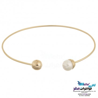 Gold Bangle Bracelet - Pearl badge Design-MB0647